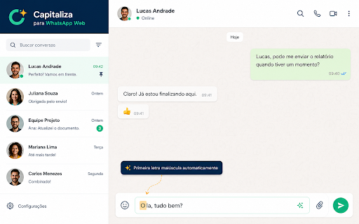 Capitaliza para WhatsApp Web :: Capitalize automaticamente a primeira letra das suas mensagens no WhatsApp Web.