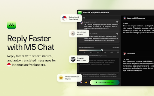 M5 Chat :: Reply faster with smart, natural, and auto-translated messages for Indonesian freelancers. Anytime, anywhere.