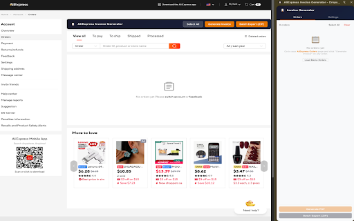AliExpress Invoice Generator - Dropshipping Invoice & Profit :: Generate professional PDF invoices from AliExpress orders. Batch export, custom templates, profit tracking for dropshippers.