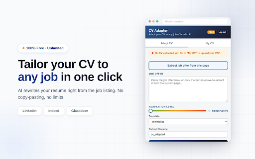 CV Adapter: AI Resume & CV Tailoring for Jobs :: AI resume builder that tailors your CV to any job description. Beat the ATS and apply faster, right from the job posting.
