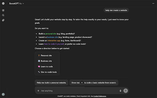 BoostGPT :: BoostGPT enables instant follow-up ideas, smart buttons, color highlights & more, boosting your productivity. It removes the mental…