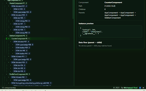Angulariad — Angular DevTools Inspector :: Inspect Angular component hierarchy, view data flow and prop diffs.