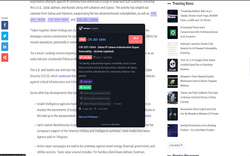 CVEFeed Insights :: Instantly view CVE vulnerability details from cvefeed.io while browsing