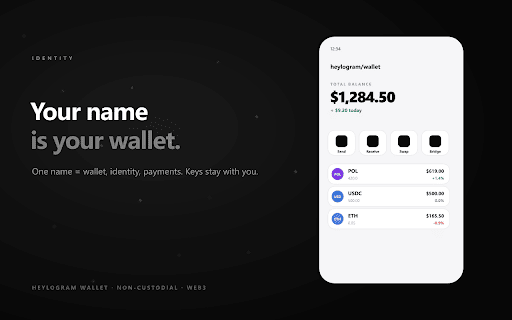Heylogram Wallet :: Self-custody Web3 wallet — send to readable names instead of long addresses, manage your tokens and NFTs, keys stay with you.