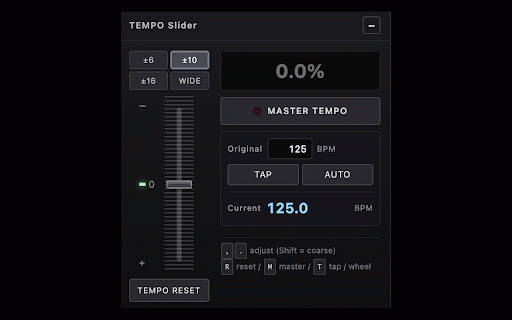 TEMPO Slider :: CDJ-style tempo / pitch keep / BPM controls for music playing in your browser.