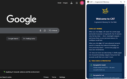 CAT — CogmemAi Memory :: Save and recall knowledge from any webpage or email. One click to remember, one click to recall.