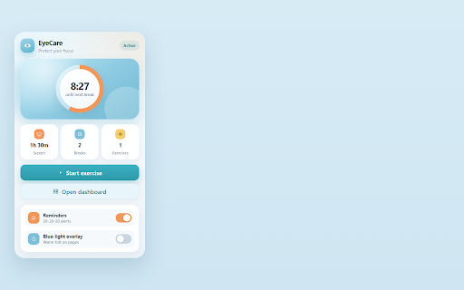 EyeCare – Eye Strain & Break Reminders :: Protect your eyes with 20-20-20 reminders, guided exercises, and a gentle blue-light overlay.