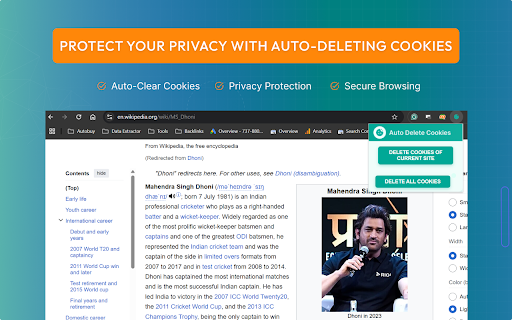 Auto Delete Cookies :: Activate the extension to auto delete cookies and protect your privacy effortlessly.
