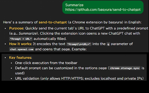 SendToChatGPT :: Open ChatGPT with a prompt and the current tab URL.