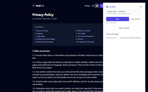FeedSink :: Save any page to FeedSink, subscribe to its RSS feed and capture highlights.
