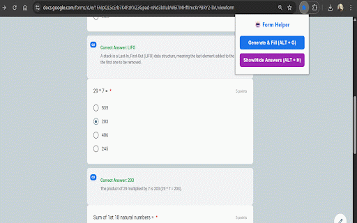 Google Form Answer Helper :: Reads Google Form questions and shows AI-suggested answers using LLM.