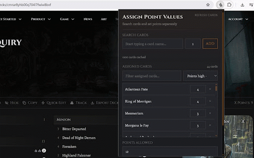 Sorcery X Points Viewer :: Track custom X Points on Curiosa decks. Assign values in the popup and see live totals on the page.