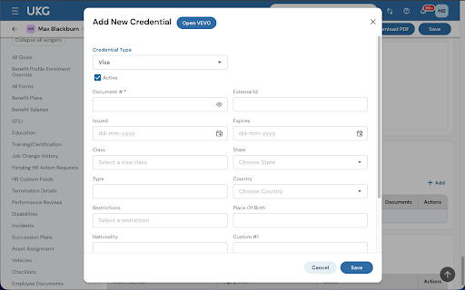 UKG Ready Credentials Dropdowns :: Turns the standard text fields on the UKG Ready Employee Credentials screen into searchable dropdowns.