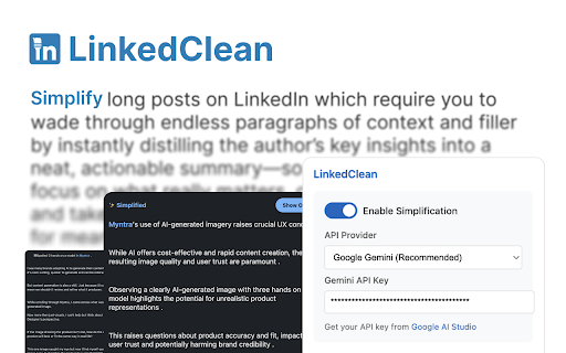 LinkedClean :: Simplify LinkedIn posts using AI for better readability and engagement