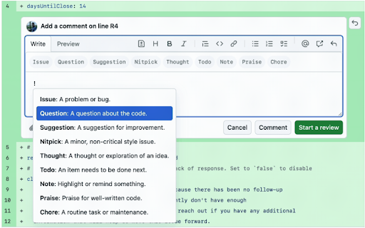 GitHub Conventional Comments :: A browser extension to help you write conventional comments.