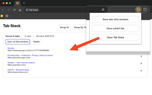Tab Stack :: Collect tabs into a list, restore them later, and save memory.