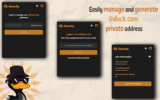Qwacky :: Qwacky is an open source client for DuckDuckGo Email Protection, To manage and generate @duck.com aliases.