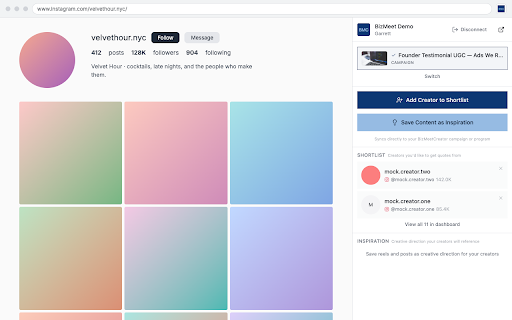 BizMeetCreator :: Shortlist creators and save content inspiration while browsing Instagram and TikTok