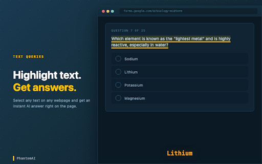 PhantomAI - Instant AI Answers :: Get AI-powered answers for anything on your screen. Highlight text, select images, or ask questions instantly from any webpage.