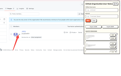 GitHub Organization User Notes :: Add remarks to GitHub users across organization members, project user displays, and organization settings user lists.