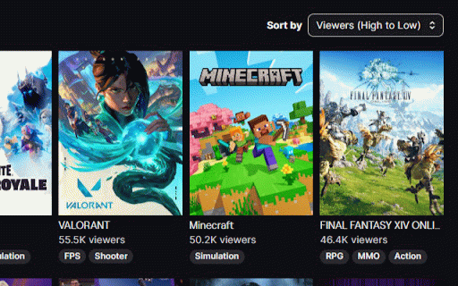 Twitch High-to-Low Sorter :: Forces Twitch's Browse and Category pages to default to High-to-Low viewer sorting without breaking back navigation.
