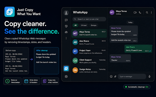 Just Copy What You Want - for Whatsapp :: Cleans text copied from WhatsApp Web, keeping only the message content.