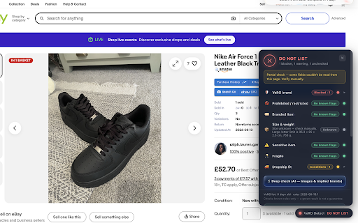 VeRO Detect – Brand & Restricted Item Checker :: Checks AliExpress, eBay and Amazon products against eBay VeRO and UK restricted-item rules before you list them.