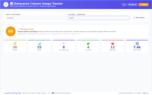 Dataverse Column Usage Tracker :: Track every reference to every column in Dataverse — by Joyful Learning 365
