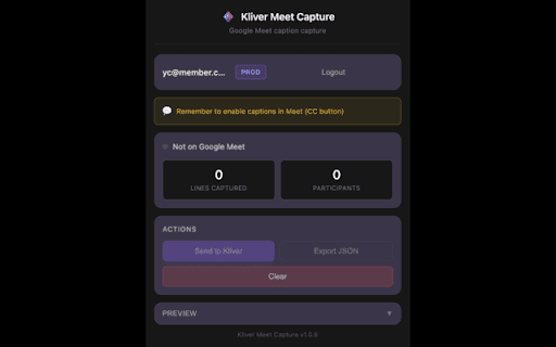 Kliver Meet Capture :: Capture Google Meet captions and send to Kliver for AI-powered conversation analysis