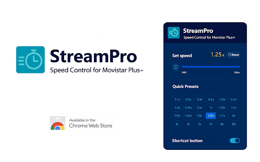 StreamPro: Speed Control works with Movistar Plus :: Independent software not affiliated with Movistar Plus+. Control Movistar Plus+ video playback speed and watch at your own pace.