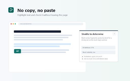 VeriOrigin AI Checker — Detect AI Content :: Check selected page text and pasted passages for likely AI writing without leaving the page