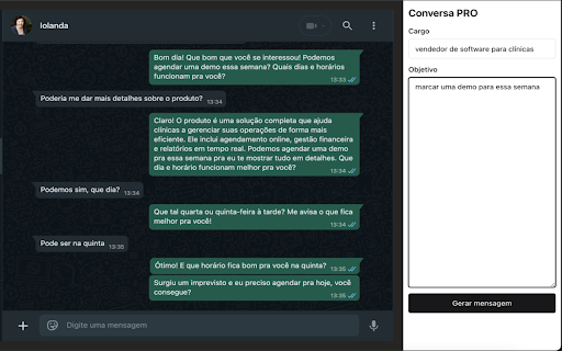Conversa PRO :: Adicione um copiloto de IA ao WhatsApp. Crie mensagens impactantes, automatize respostas e otimize suas conversas! 🚀