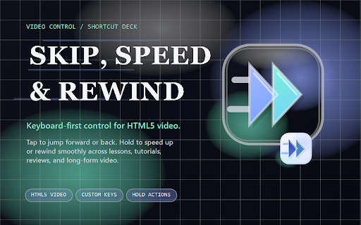 Video Control: Skip, Speed & Rewind :: 为任意 HTML5 视频提供前进、倍速和持续倒退快捷键控制。