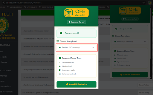OFE Auto-fill :: Auto-fills Online Faculty Evaluation (OFE) forms with custom ratings to save time and streamline the evaluation process.