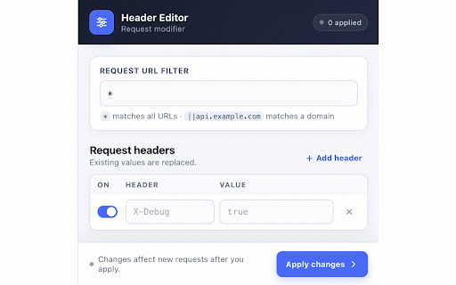 Header Editor :: Set custom request headers for matching URLs.
