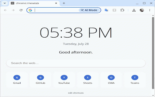 Custom New Tab :: Replaces the Chrome new tab page (Ctrl+T) with a custom HTML page.