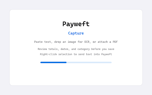 Payweft — Private Receipts & Bills :: Capture receipts & bills locally: OCR, categories, trends, due dates. Free; Pro adds exports & unlimited saves.