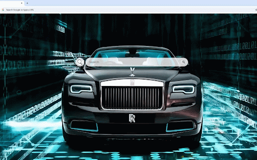 Rolls Royce Blue Live Wallpaper :: Luxurious Rolls-Royce with iconic grille illuminated by electric blue digital lighting against high-tech matrix backdrop.