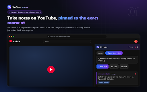 YouTube Notes :: Turn YouTube into a study tool: timestamped notes, tags, bookmarks, playlists, a progress dashboard, and cloud sync.