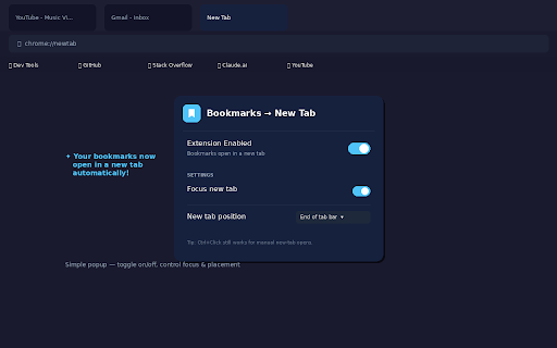 Open Bookmarks in New Tab :: Automatically opens clicked bookmarks in a new tab, preserving your current page.