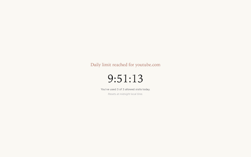 Site Visit Limiter :: Limit daily visits to distracting websites. Block compulsive rechecking with a visit counter and cooldowns to stay focused.