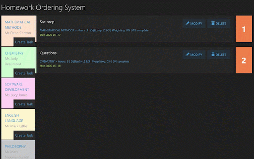 Homework ordering System :: Base Level Extension