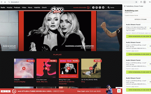 RadioDelay.com Stream Finder :: Find likely audio stream URLs on the current page and send them to RadioDelay.com player.