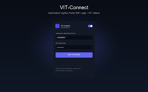 VIT-Connect :: Automatically logs you into your VIT Vellore hostel captive portal WiFi