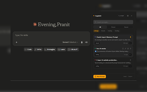 Copydeck :: Save, organize, search, and reuse AI prompts locally across ChatGPT, Claude, Perplexity, and Gemini.
