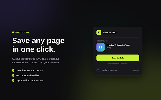 Save to Zelo :: Save the current page to your Zelo locker in one click.