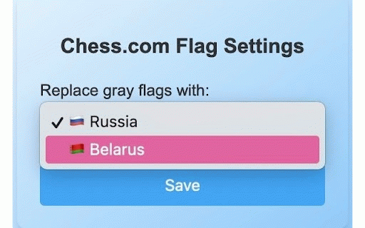 Chess.com RU/BY flags :: Replaces gray flags on chess.com with RU or BY flag.