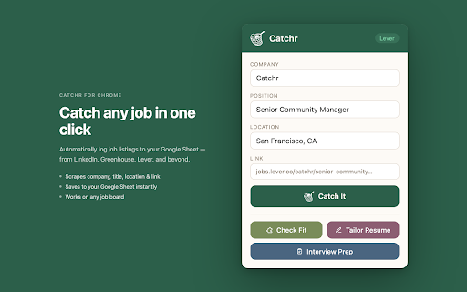 Catchr :: Catch job listings and log them to your Google Sheet.