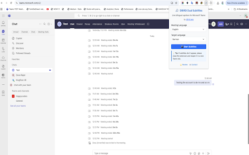 DBIRD Dual Subtitles - Microsoft Teams Meeting :: Show dual live subtitles (English, German, French, Spanish, Italian, Dutch) inside Microsoft Teams meetings.