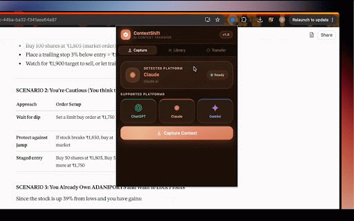 ContextShift :: Transfer AI conversations between LLMs when context limits are hit.